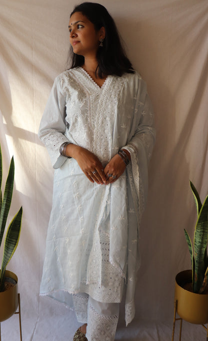Ethereal Elegance - Pastel Blue Chikankari Cotton Suit