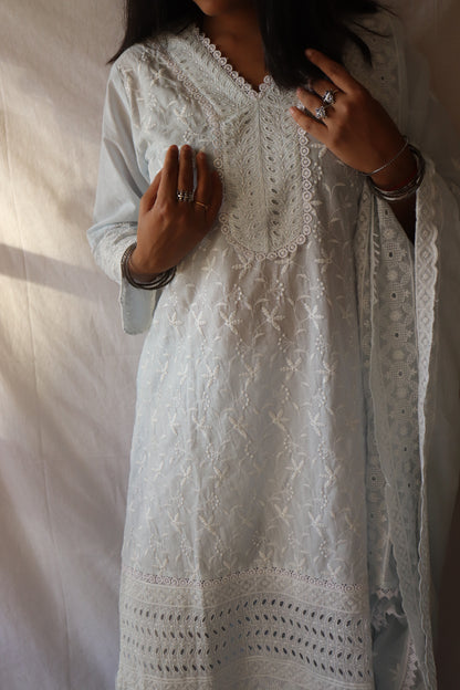 Ethereal Elegance - Pastel Blue Chikankari Cotton Suit