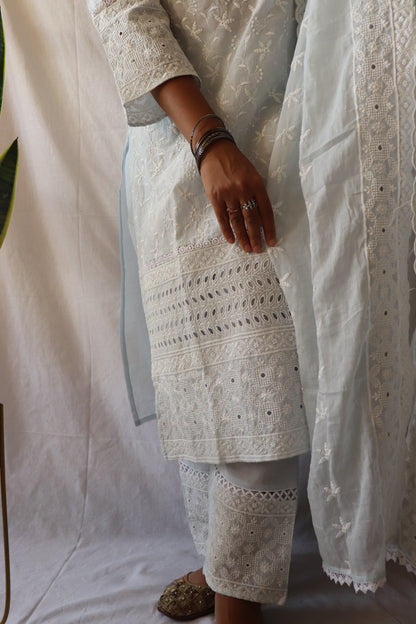 Ethereal Elegance - Pastel Blue Chikankari Cotton Suit