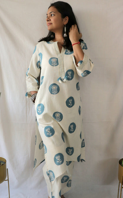 Indigo Bloom Polka Co-ord Set – A Twist on Tradition