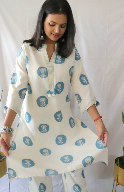 Indigo Bloom Polka Co-ord Set – A Twist on Tradition