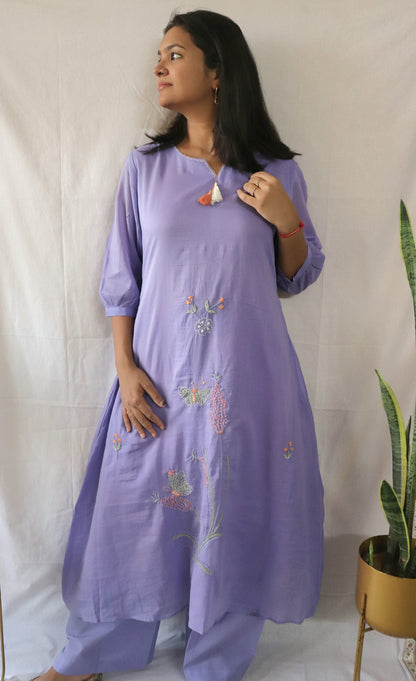 Lilac Bloom Embroidered Kurta Set – Whisper of Spring