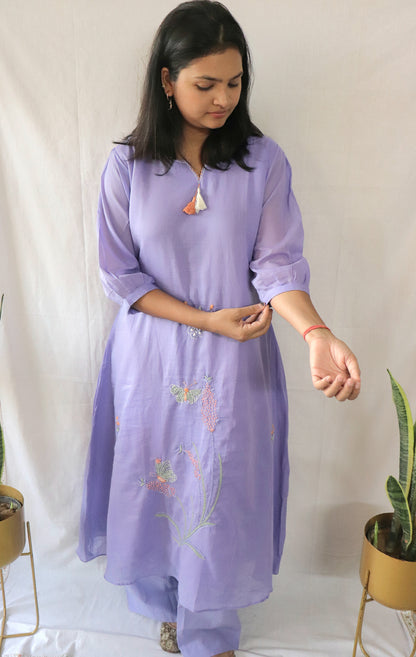 Lilac Bloom Embroidered Kurta Set – Whisper of Spring