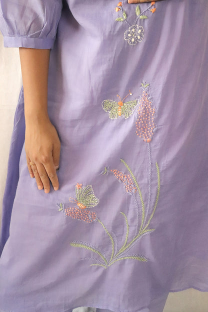 Lilac Bloom Embroidered Kurta Set – Whisper of Spring