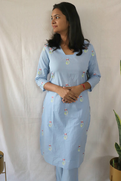 Sky Bloom Hand Embroidered Kurta Set