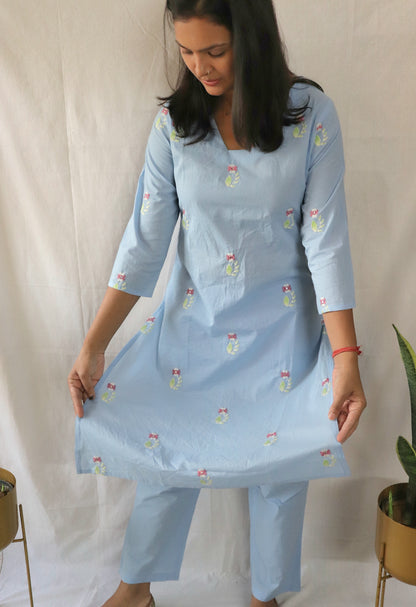 Sky Bloom Hand Embroidered Kurta Set