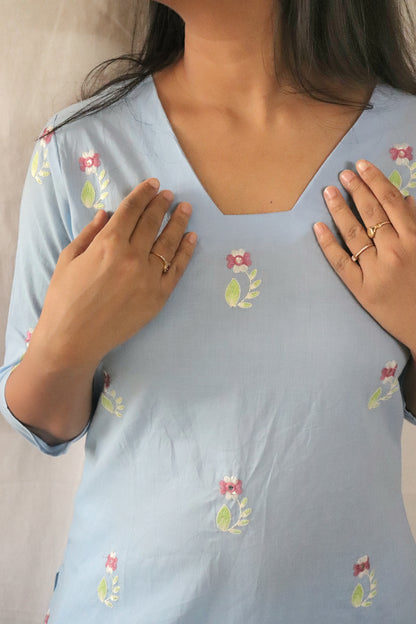 Sky Bloom Hand Embroidered Kurta Set