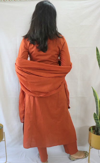 Parinda Rust Threadwork Cotton Suit