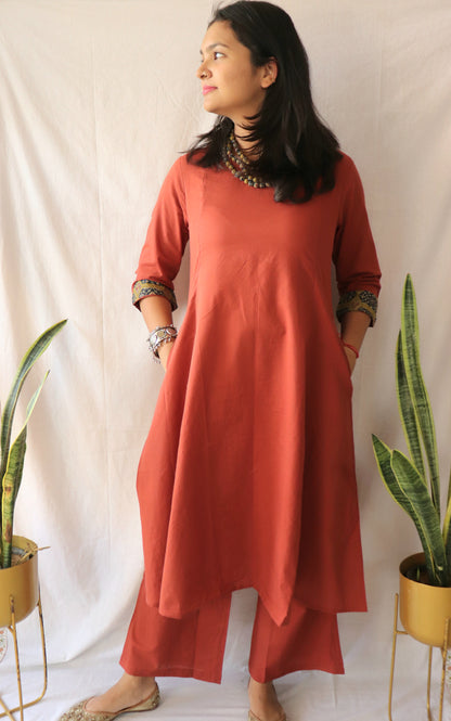 Terracotta Muse Co-ord Set with Cotton Beaded Necklace