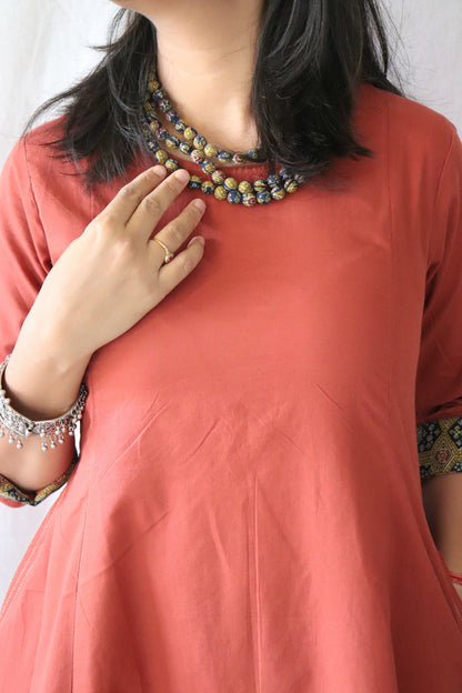 Terracotta Muse Co-ord Set with Cotton Beaded Necklace