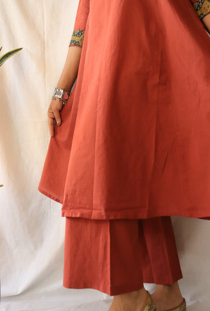 Terracotta Muse Co-ord Set with Cotton Beaded Necklace