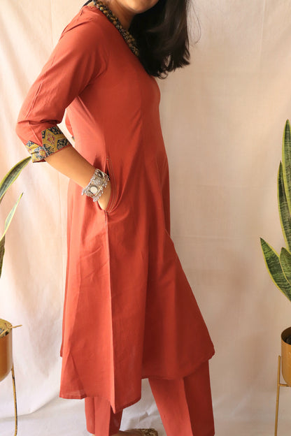 Terracotta Muse Co-ord Set with Cotton Beaded Necklace