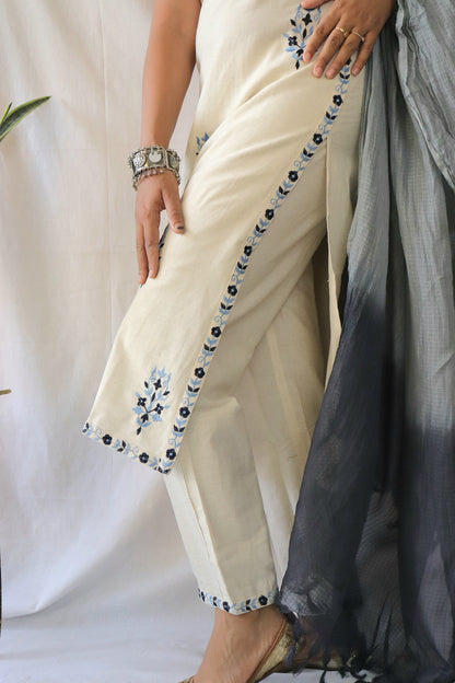 Noor Cream & Blue Spaghetti Suit Set with Kota Doria Dupatta