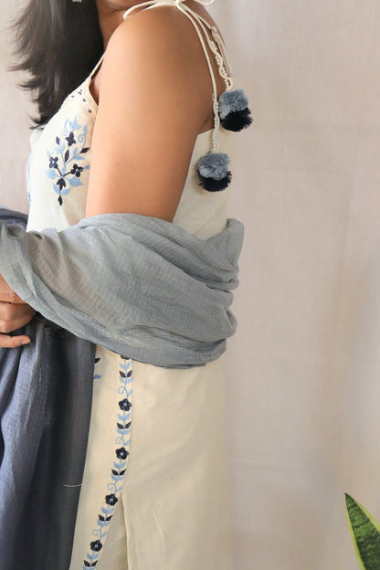 Noor Cream & Blue Spaghetti Suit Set with Kota Doria Dupatta