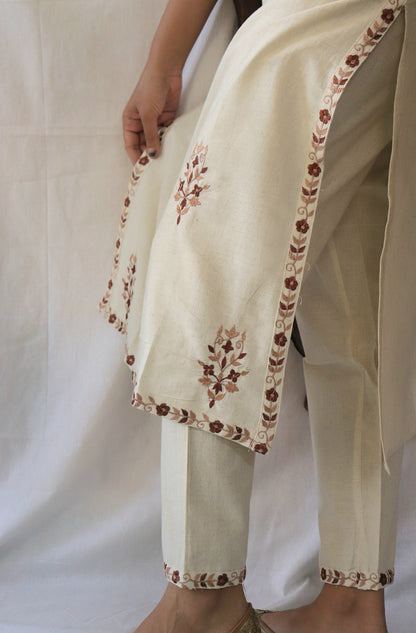 Noor Cream & Brown Spaghetti Suit Set