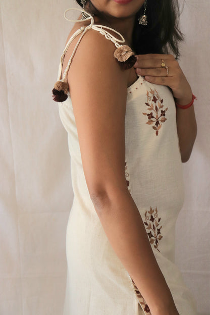 Noor Cream & Brown Spaghetti Suit Set