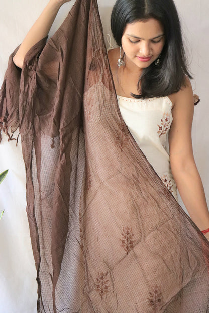 Noor Cream & Brown Spaghetti Suit Set