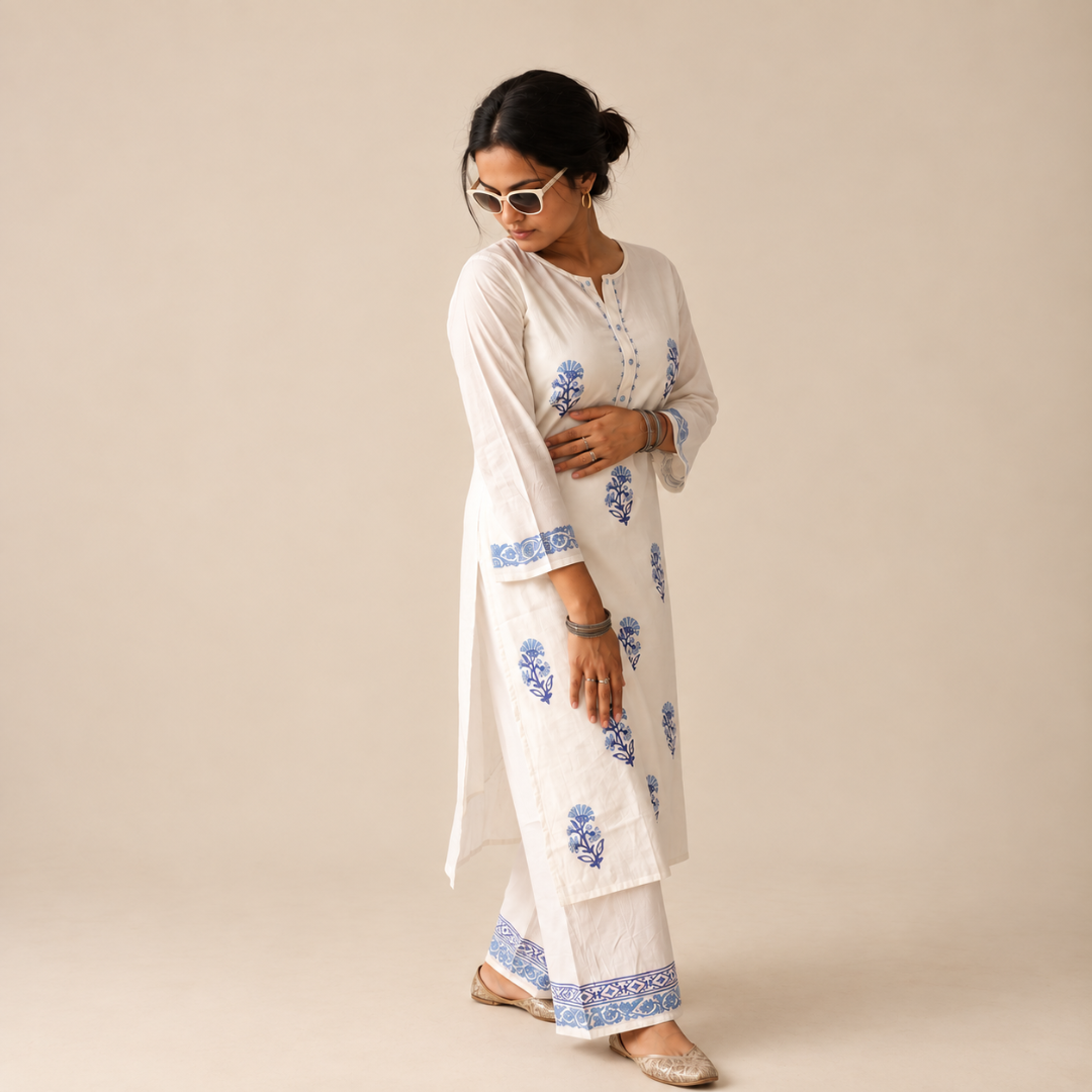 Indigo Bloom - Hand-block Printed Kurta Set
