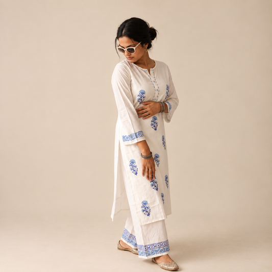 Indigo Bloom - Hand-block Printed Kurta Set