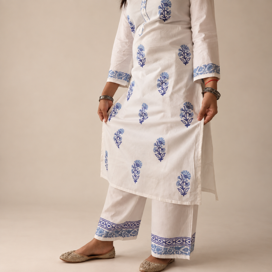 Indigo Bloom - Hand-block Printed Kurta Set