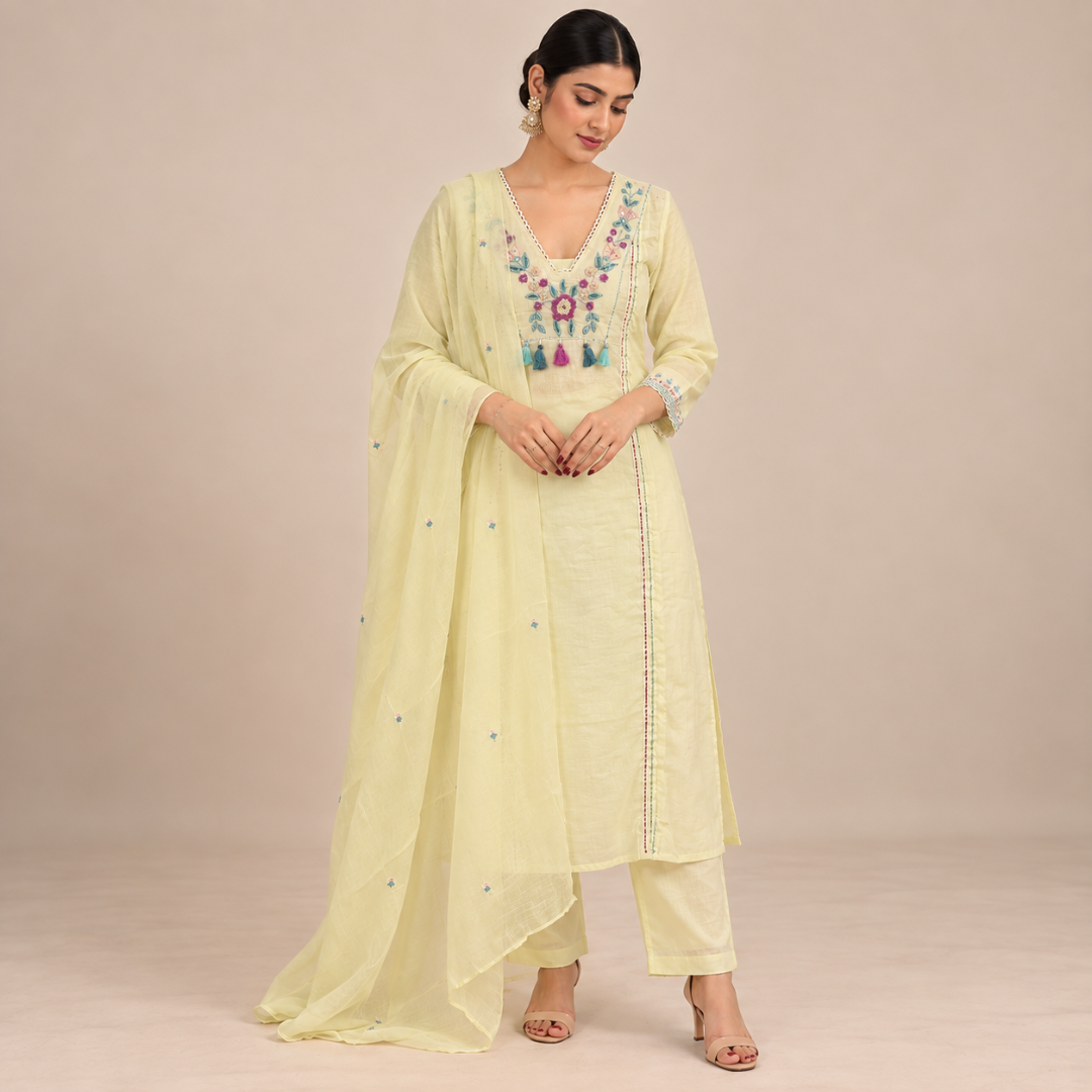 Blossom whisper - Embroidered floral suit set - Gul Collection
